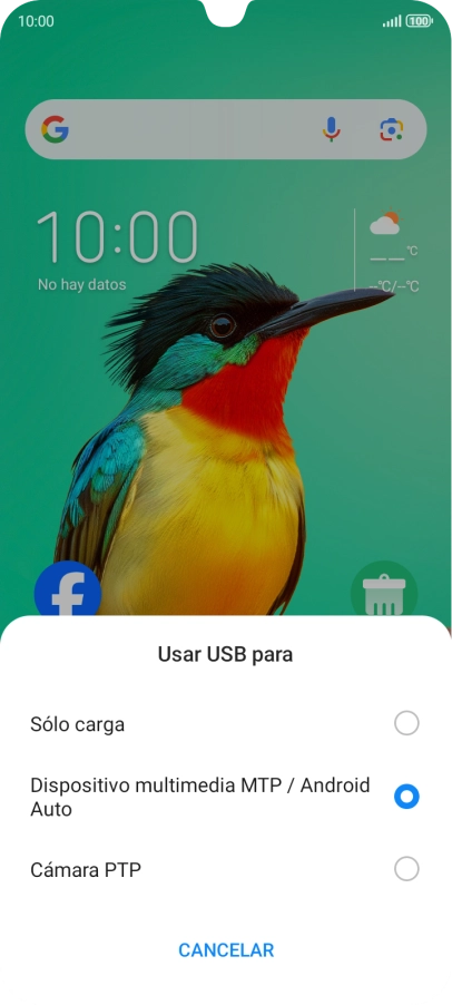 Pulsa Dispositivo multimedia MTP / Android Auto.