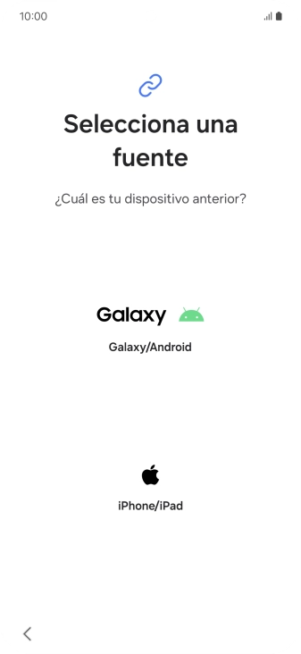 Pulsa el ajuste deseado y sigue las instrucciones de la pantalla para transferir el contenido del otro teléfono. Pulsa el ajuste deseado y sigue las instrucciones de la pantalla para transferir el contenido del otro teléfono.