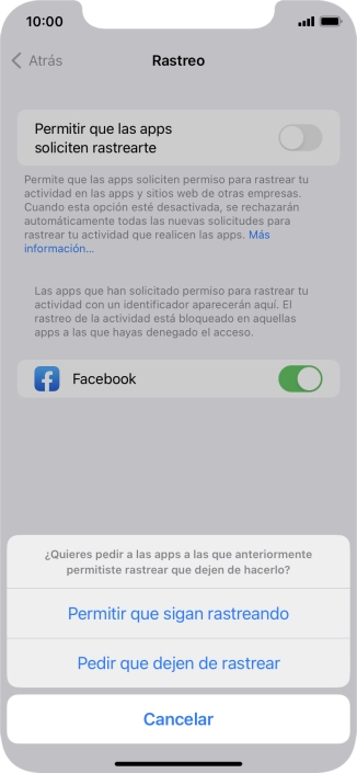 Si desactivas la función, pulsa el ajuste deseado.