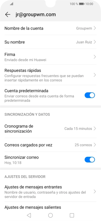Pulsa Nombre de la cuenta e introduce el nombre de la cuenta de correo electrónico. Pulsa Nombre de la cuenta e introduce el nombre de la cuenta de correo electrónico.