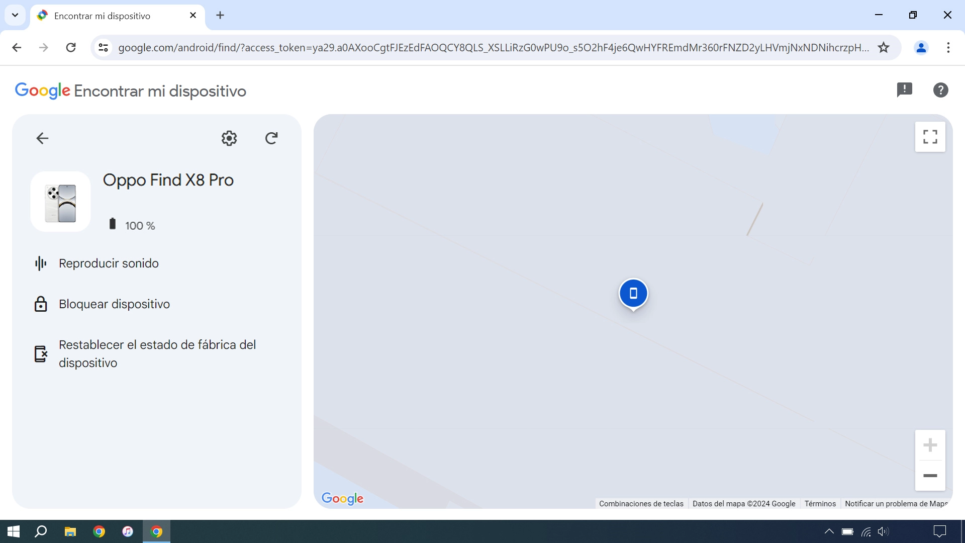 La última posición del teléfono se visualiza en el mapa.