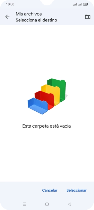 Si deseas crear una nueva carpeta, pulsa el icono de nueva carpeta y sigue las indicaciones de la pantalla para crearla.