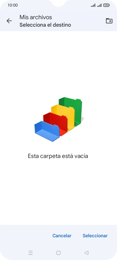 Si deseas crear una nueva carpeta, pulsa el icono de nueva carpeta y sigue las indicaciones de la pantalla para crearla.