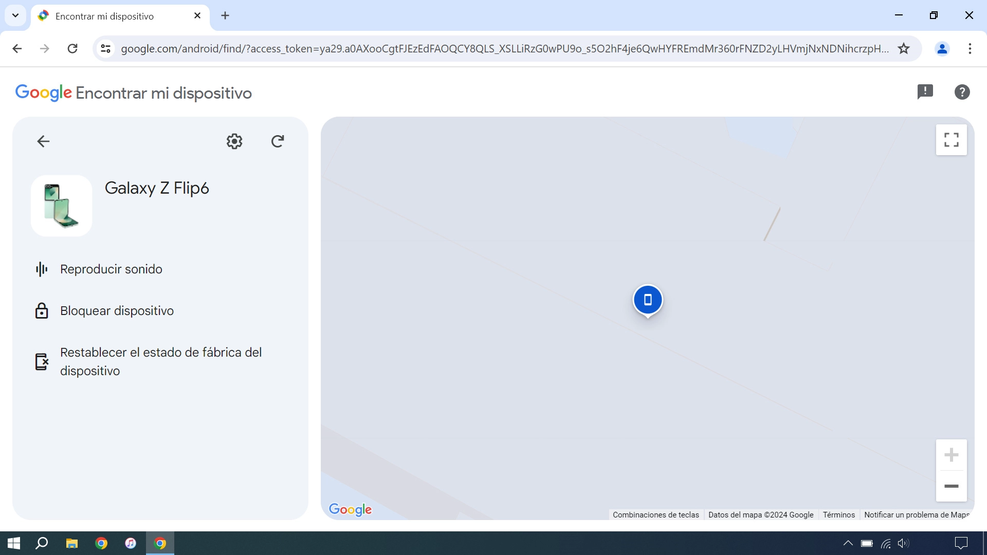 La última posición del teléfono se visualiza en el mapa.
