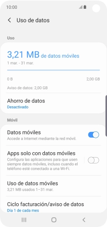 El consumo total de datos se visualiza ahora en la pantalla.
