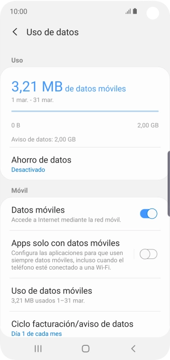 El consumo total de datos se visualiza ahora en la pantalla.