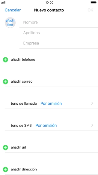 Pulsa Nombre e introduce el nombre.