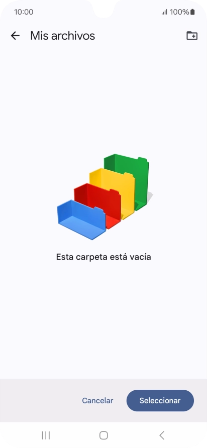 Si deseas crear una nueva carpeta, pulsa el icono de nueva carpeta y sigue las indicaciones de la pantalla para crearla.