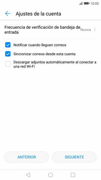 Pulsa Frecuencia de verificación de bandeja de entrada.