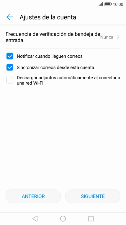 Pulsa Frecuencia de verificación de bandeja de entrada.