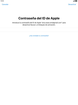 Introduce la contraseña de tu ID de Apple y pulsa Desactivar.