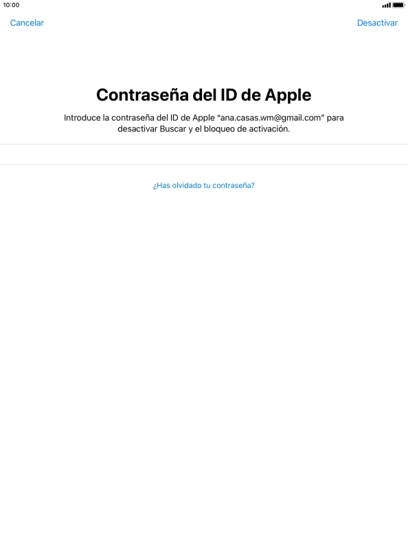 Introduce la contraseña de tu ID de Apple y pulsa Desactivar.