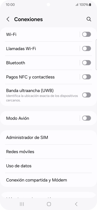 Pulsa Conexión compartida y Módem.