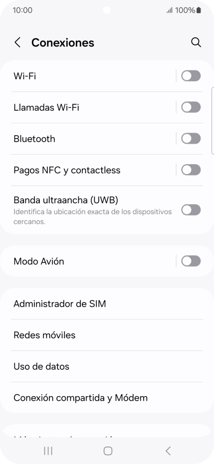 Pulsa Conexión compartida y Módem.