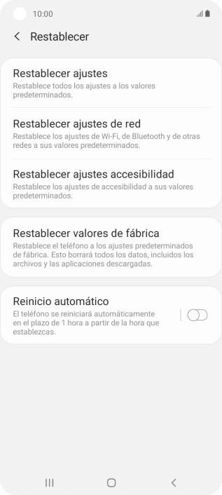 Pulsa Restablecer valores de fábrica.