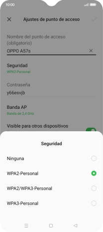 Pulsa WPA3-Personal para proteger la conexión wifi con una contraseña.