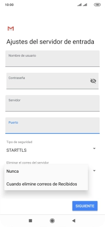 Pulsa Nunca para conservar los correos electrónicos en el servidor cuando los borras del teléfono. Pulsa Nunca para conservar los correos electrónicos en el servidor cuando los borras del teléfono.