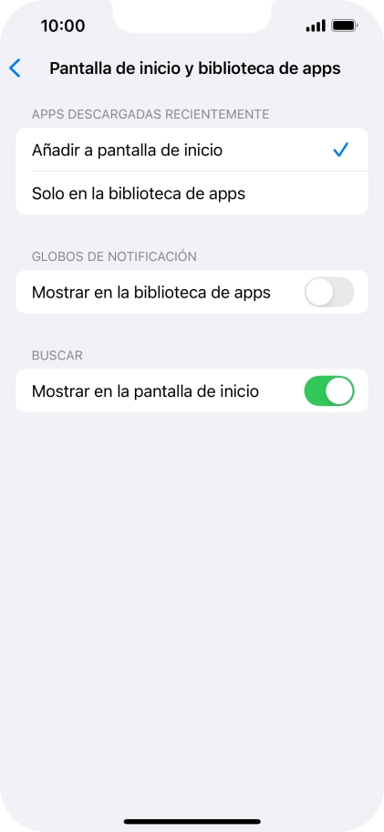 Para añadir nuevas apps descargadas a la pantalla de inicio y a la biblioteca de apps, pulsa Añadir a pantalla de inicio.