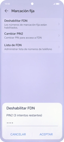 Introduce el código PIN2 y pulsa ACEPTAR.