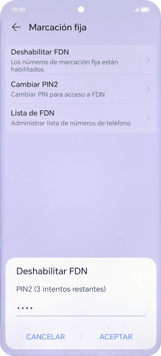 Introduce el código PIN2 y pulsa ACEPTAR.