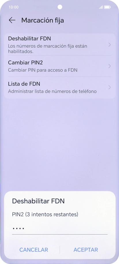 Introduce el código PIN2 y pulsa ACEPTAR.