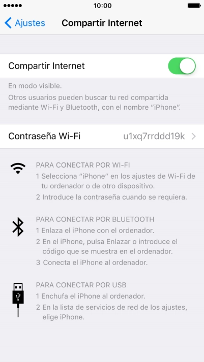 Pulsa Contraseña Wi-Fi e introduce una contraseña.