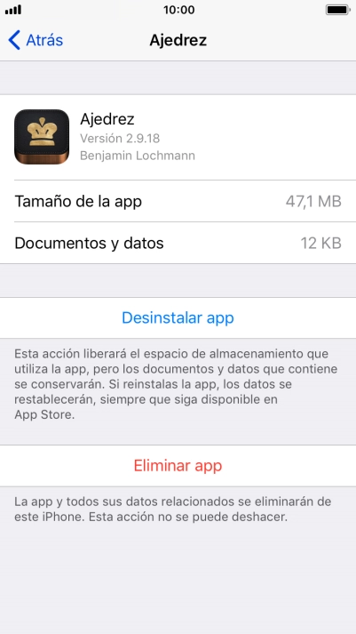 Pulsa Desinstalar app.
