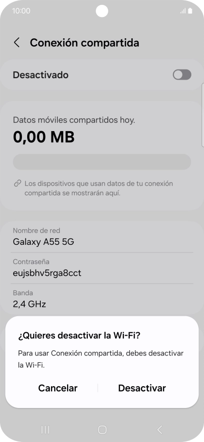 Si la función de wifi está activada, pulsa Desactivar.