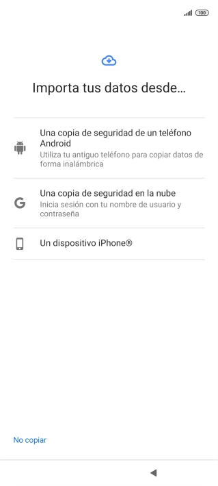 Pulsa la opción deseada y sigue las indicaciones de la pantalla para transferir contenido desde el otro teléfono y finalizar la activación de tu teléfono.
