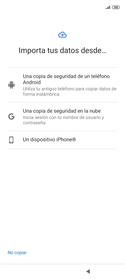Pulsa la opción deseada y sigue las indicaciones de la pantalla para transferir contenido desde el otro teléfono y finalizar la activación de tu teléfono.