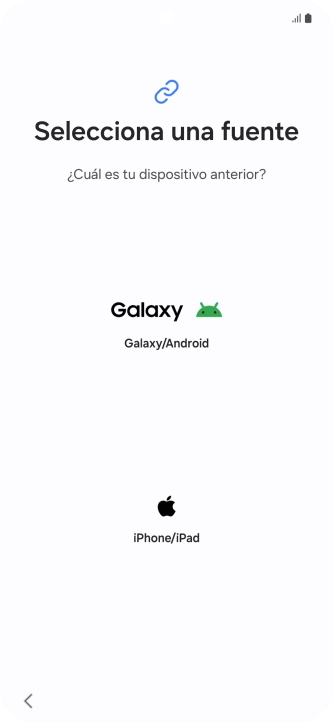 Pulsa el ajuste deseado y sigue las instrucciones de la pantalla para transferir el contenido del otro teléfono.