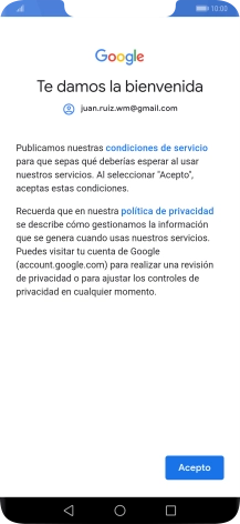 Pulsa Acepto y sigue las indicaciones de la pantalla para seleccionar los ajustes de tu cuenta de Google.