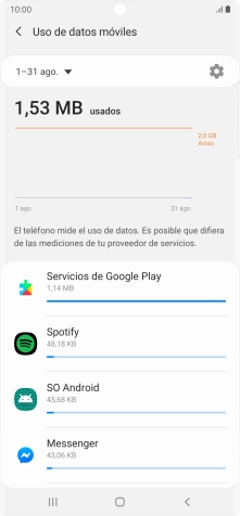 El consumo de datos por cada aplicación aparece bajo el nombre de la aplicación.