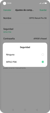 Pulsa WPA2 PSK para proteger la conexión wifi con una contraseña.