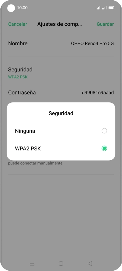 Pulsa WPA2 PSK para proteger la conexión wifi con una contraseña.