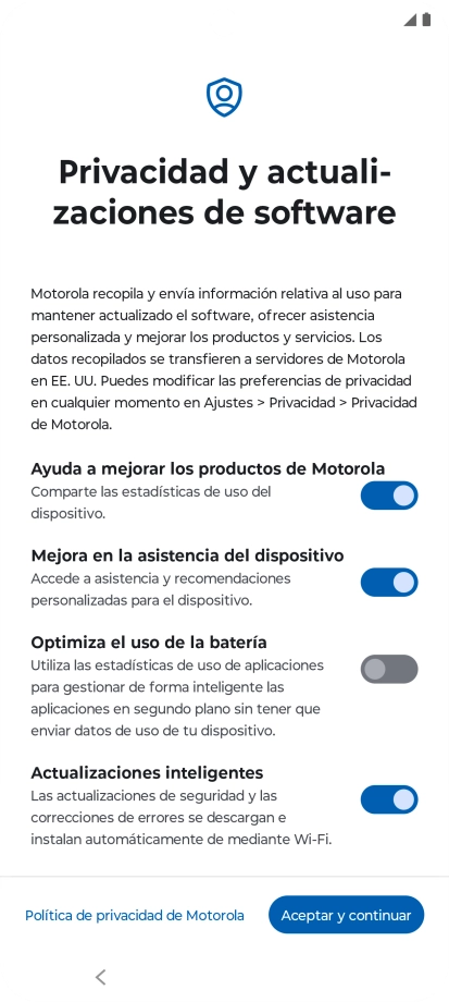Pulsa el indicador junto a los ajustes deseados para seleccionarlos.