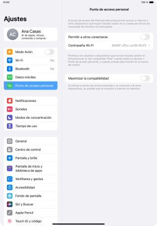 Pulsa Contraseña Wi-Fi e introduce una contraseña.