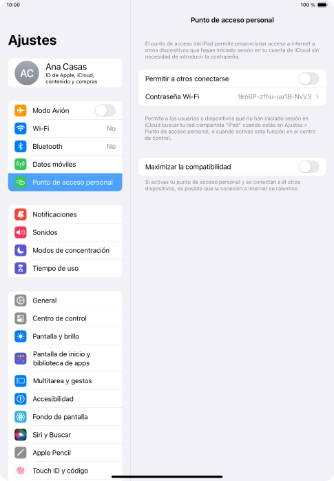 Pulsa Contraseña Wi-Fi e introduce una contraseña.