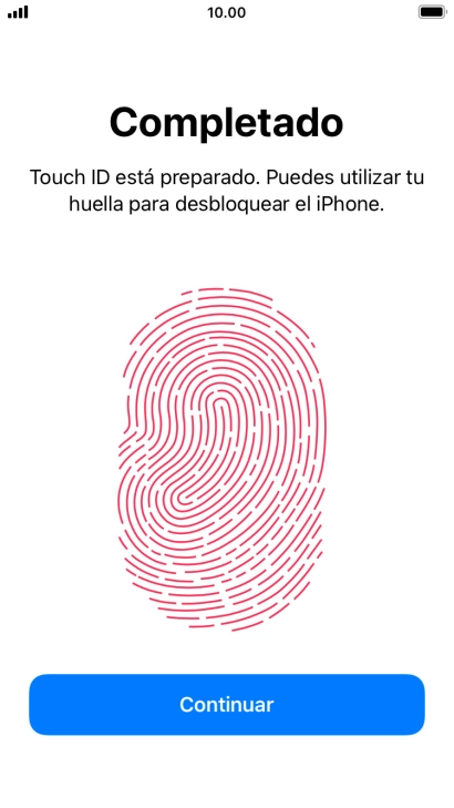 Pulsa Continuar. Si no has añadido anteriormente un código de seguridad, tendrás que introducir un código de libre elección dos veces consecutivas.
