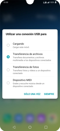Pulsa Transferencia de archivos para activar la función. Pulsa Transferencia de archivos para activar la función.