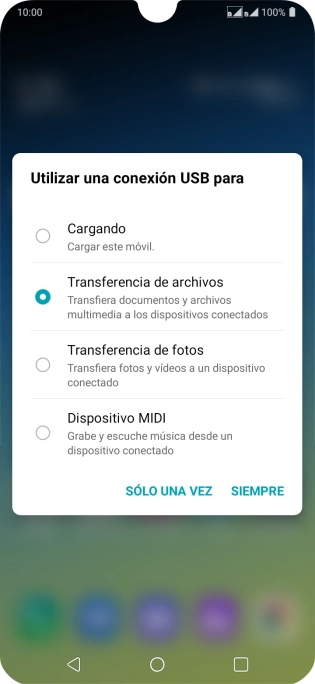 Pulsa Transferencia de archivos para activar la función. Pulsa Transferencia de archivos para activar la función.
