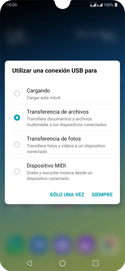 Pulsa Transferencia de archivos para activar la función. Pulsa Transferencia de archivos para activar la función.