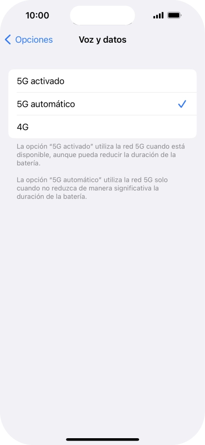 Si deseas activar el uso preferente de 5G, pulsa 5G activado.