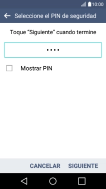 Introduce un código PIN de cuatro cifras y pulsa SIGUIENTE.