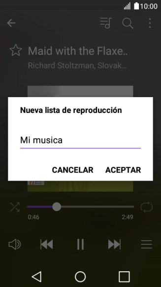 Introduce el nombre deseado de la lista de reproducción y pulsa ACEPTAR.