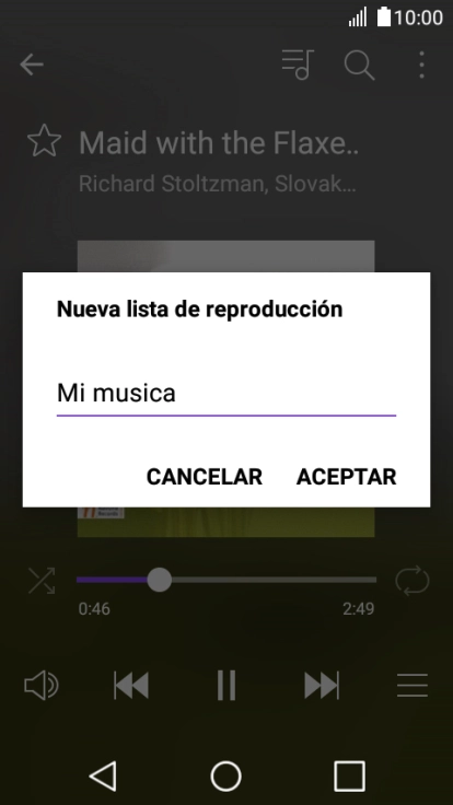 Introduce el nombre deseado de la lista de reproducción y pulsa ACEPTAR.