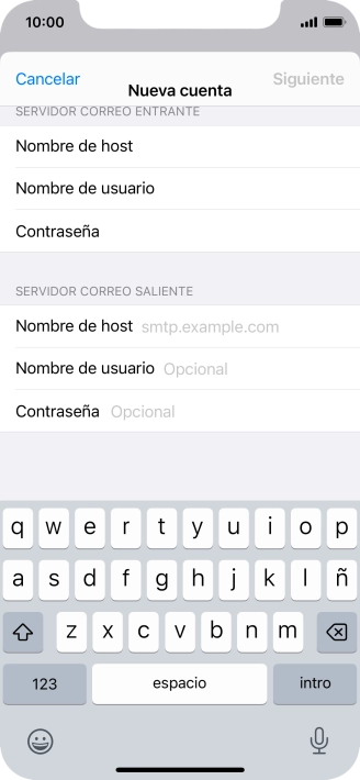 Pulsa Nombre de host e introduce smtp.vodafone.es. Pulsa Nombre de host e introduce smtp.vodafone.es.
