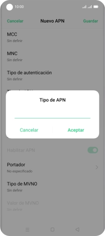 Introduce default y pulsa Aceptar.