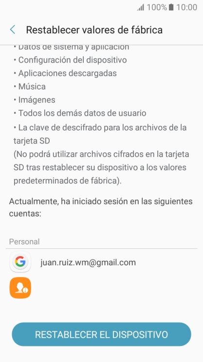 Pulsa RESTABLECER EL DISPOSITIVO.