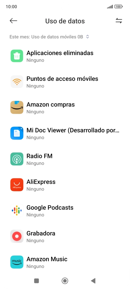El consumo total de datos del período seleccionado aparece ahora en la pantalla.